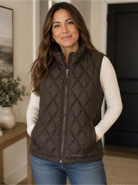 Predator Women's Down Puffer Vest‎ Brown Quilted Jacket - Size Large
